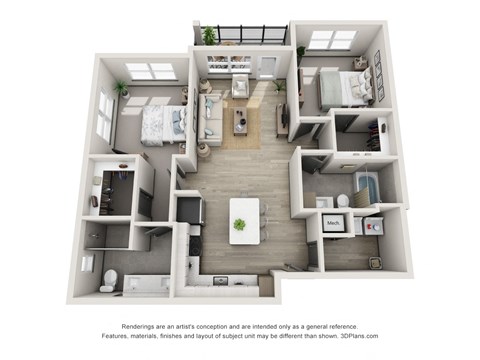 Floor plan for 2 beds, 2 baths, 1074 sqft